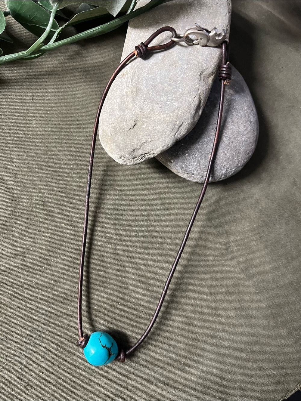 Turquoise Bead Leather Cord Necklace - Unbranded